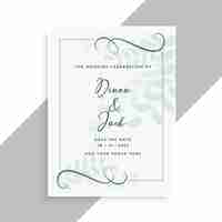 Free vector beautiful wedding card design with leaves pattern