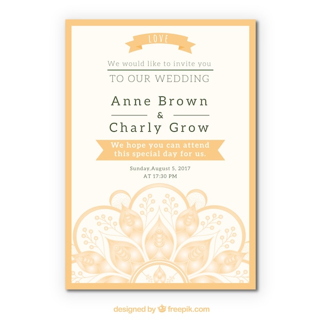 Free vector beautiful wedding card mandala design