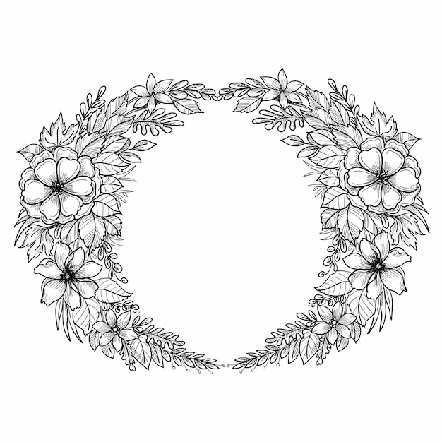 Beautiful wedding circular floral frame sketch design