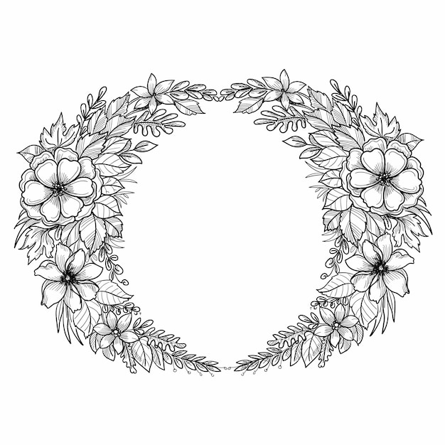 아름다운 결혼식 원형 꽃 프레임 스케치 디자인