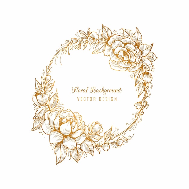 美しい結婚式の円形の黄金の花のフレームの背景