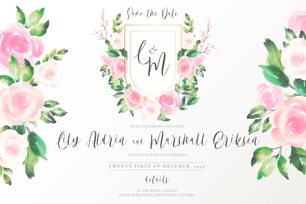 Free vector beautiful wedding emblem with soft flowers