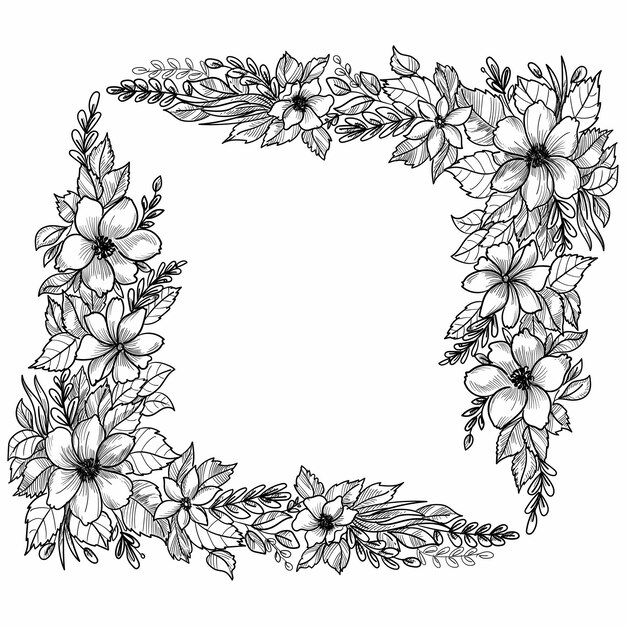 Beautiful wedding floral frame sketch design