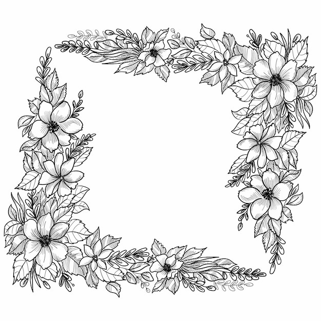 Beautiful wedding floral frame sketch design