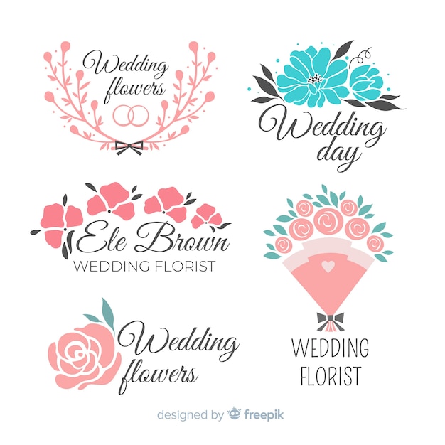 Free vector beautiful wedding florist logos