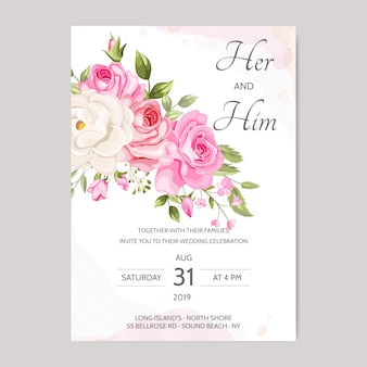 花​葉​を​持つ​美しい​結婚式​の​招待​カード​テンプレート