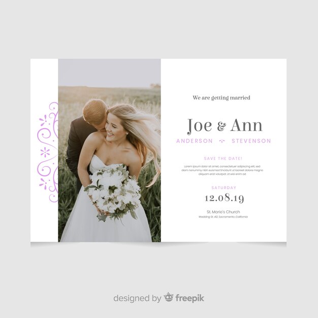 beautiful wedding invitation card template with photo