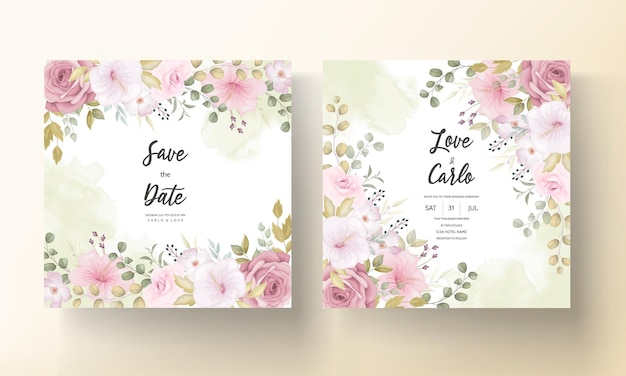 Beautiful wedding invitation card with beautiful flower decoration