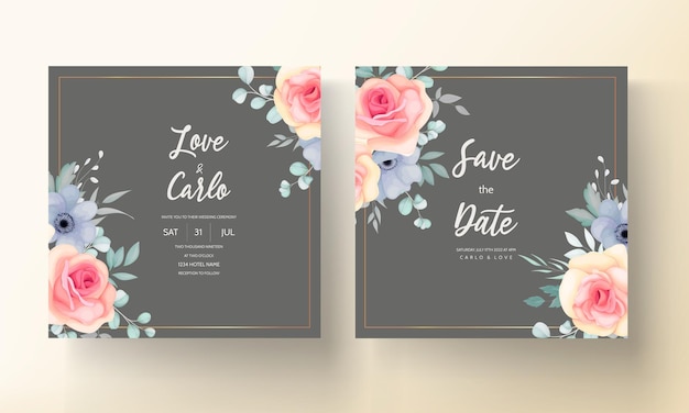 Beautiful wedding invitation card with beautiful flower decoration