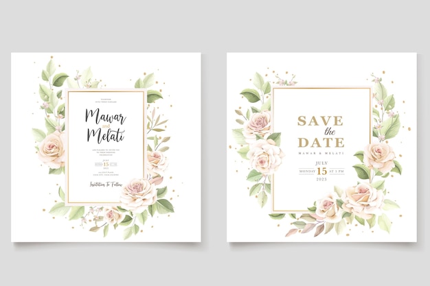 beautiful wedding invitation card with elegant floral set