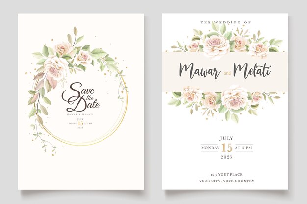 beautiful wedding invitation card with elegant floral set