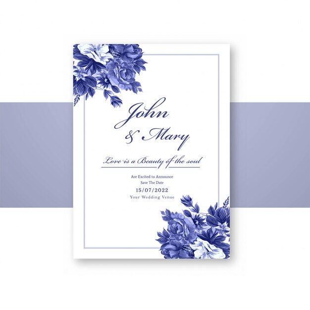 花フレームテンプレートと美しい結婚式の招待カード