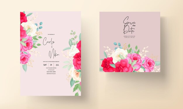 beautiful wedding invitation card with hand drawing rose flower