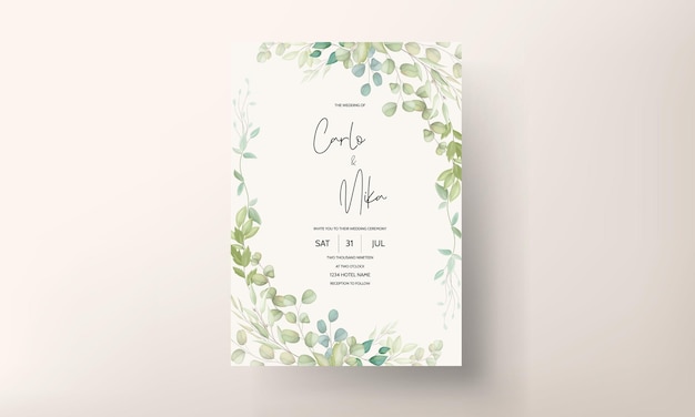 Красивая свадебная пригласительная открытка с украшением из листьев