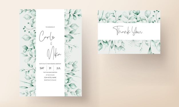 Free vector beautiful wedding invitation card with leaf decoration