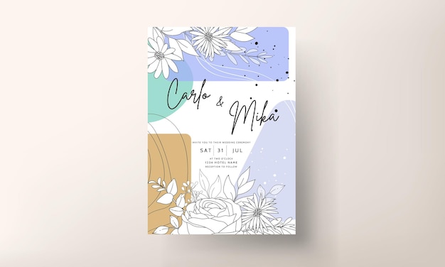 Free vector beautiful wedding invitation card with monoline design