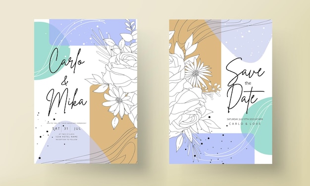Free vector beautiful wedding invitation card with monoline design