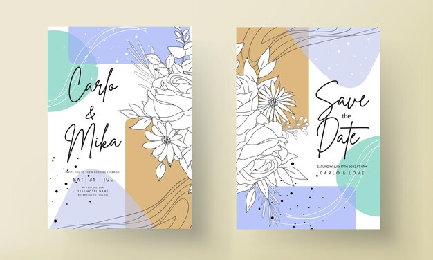 モノラインデザインの美しい結婚式の招待カード