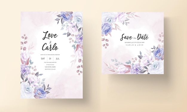 Carta di invito matrimonio bellissimo con fiori viola