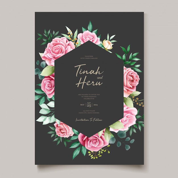 수채화 꽃 화 환으로 아름 다운 결혼식 초대 카드