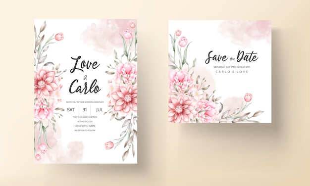 Beautiful wedding invitation card with watercolor flowers