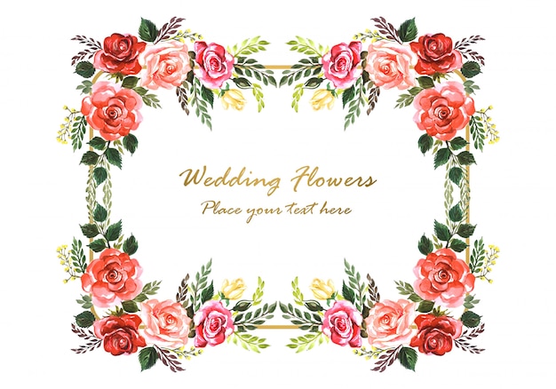 Красивая свадебная пригласительная рамка с декоративными цветами