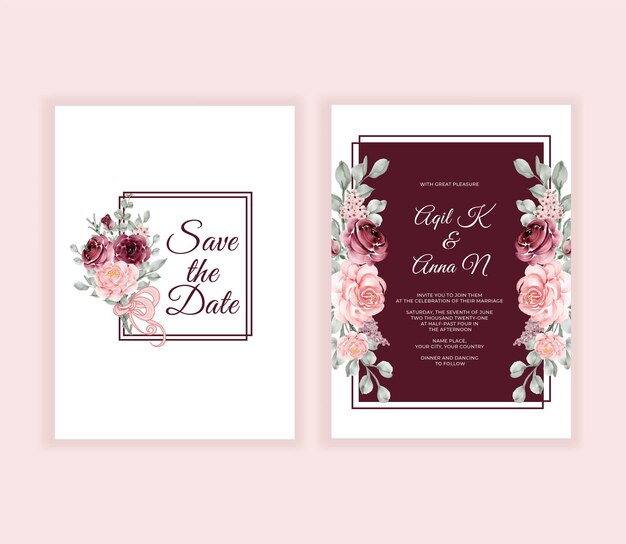 Beautiful wedding invitation flower and leaves frame