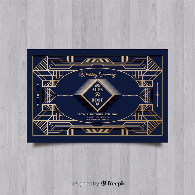 Free vector beautiful wedding invitation template with art deco concept