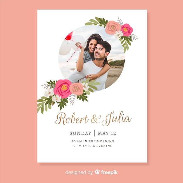 Beautiful wedding invitation template with photo