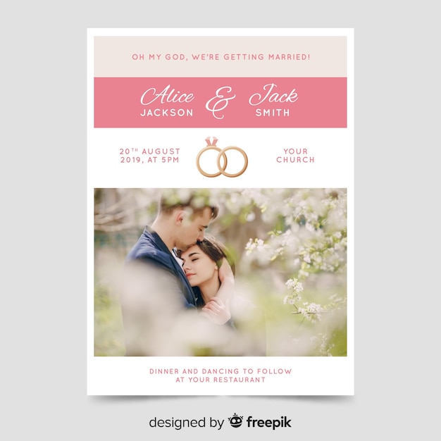 Free vector beautiful wedding invitation template with photo