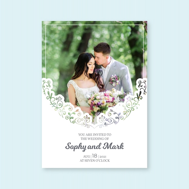 Beautiful wedding invitation template with photo