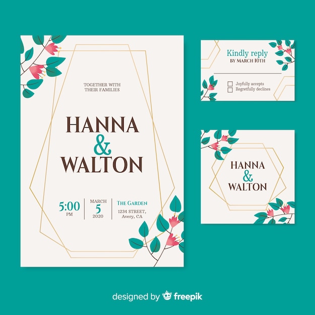 Beautiful wedding invitation on turquoise background