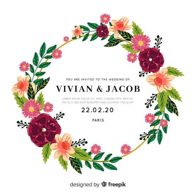 Free vector beautiful wedding invitation with floral frame