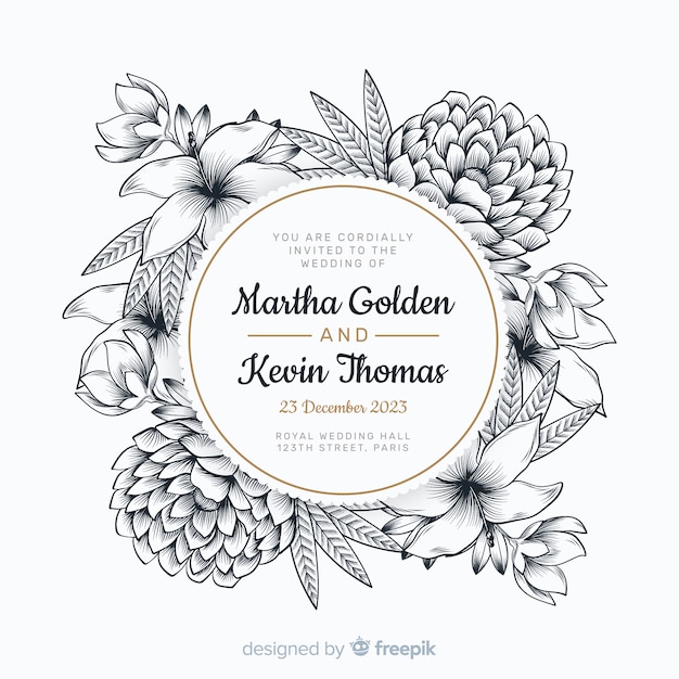 Free vector beautiful wedding invitation with floral frame