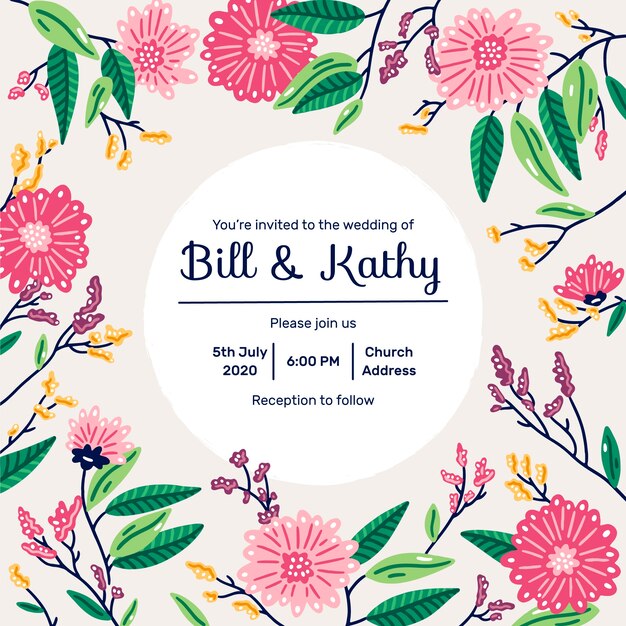 Beautiful wedding invitation with flowers