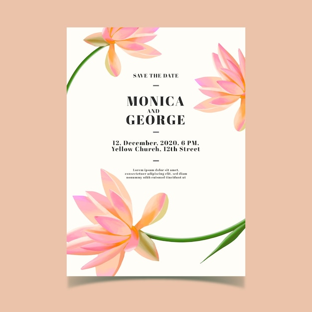 Beautiful wedding invitation with flowers