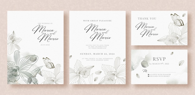 Beautiful wedding invitation with grey floral and butterflies template