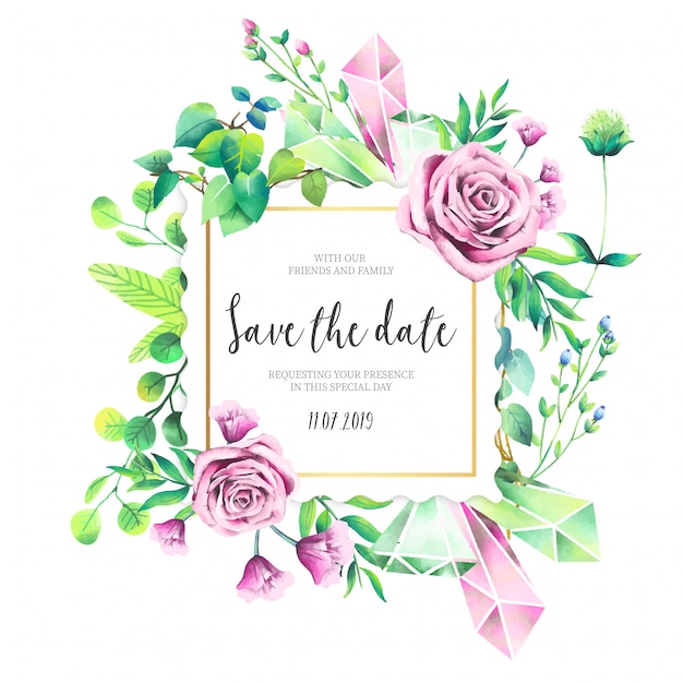 Free vector beautiful wedding invitation with pink roses