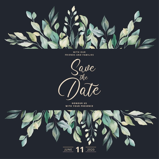 Beautiful Wedding Invitation with Watercolor Leaves