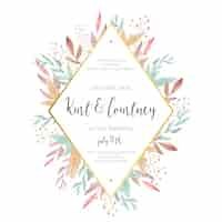 Free vector beautiful wedding invitation with watercolor leaves