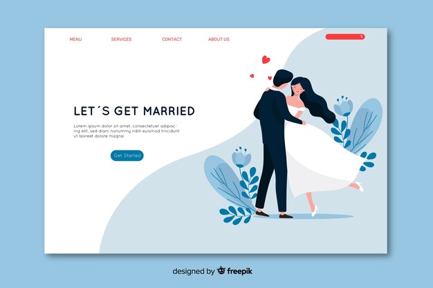 Free vector beautiful wedding landing page