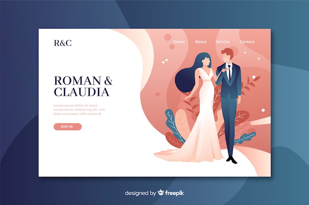 Pagina di destinazione del bellissimo matrimonio