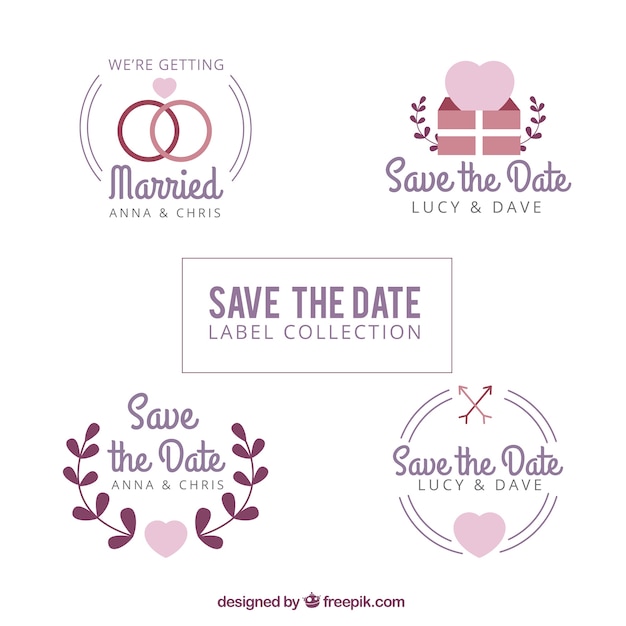 Free vector beautiful wedding stickers in vintage style