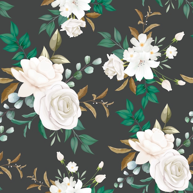 Free vector beautiful white flower seamless pattern