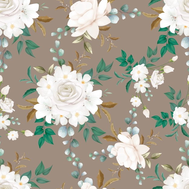 Free vector beautiful white flower seamless pattern