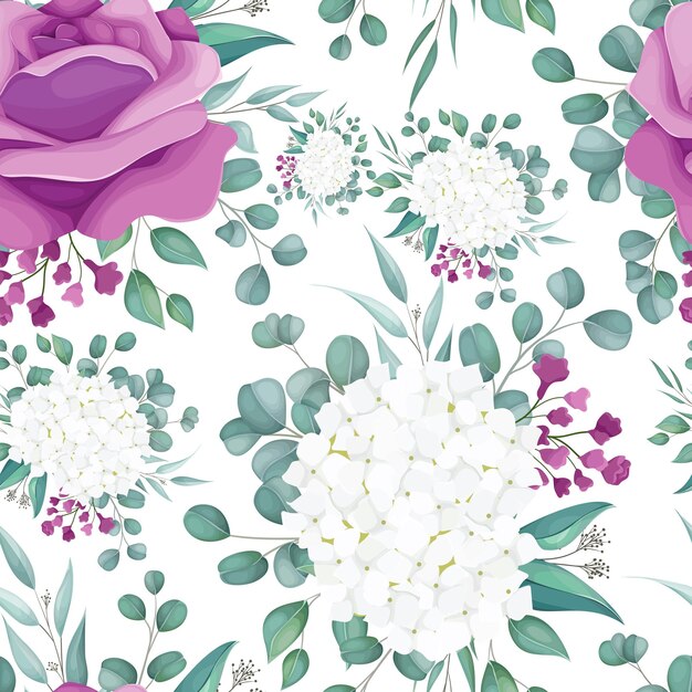 beautiful white and purple floral seamless pattern