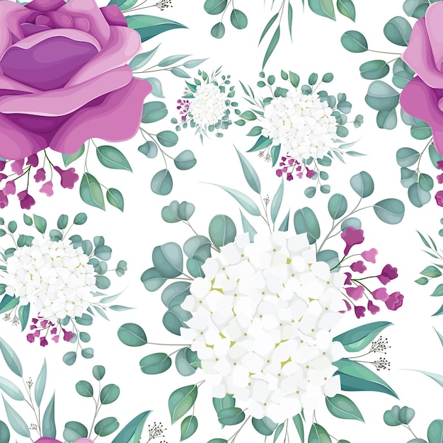 아름다운 흰색과 보라색 꽃 원활한 패턴
