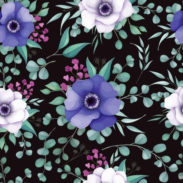 beautiful white and purple floral seamless pattern