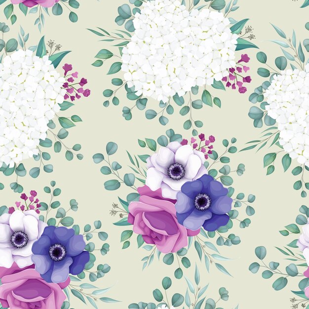 beautiful white and purple floral seamless pattern