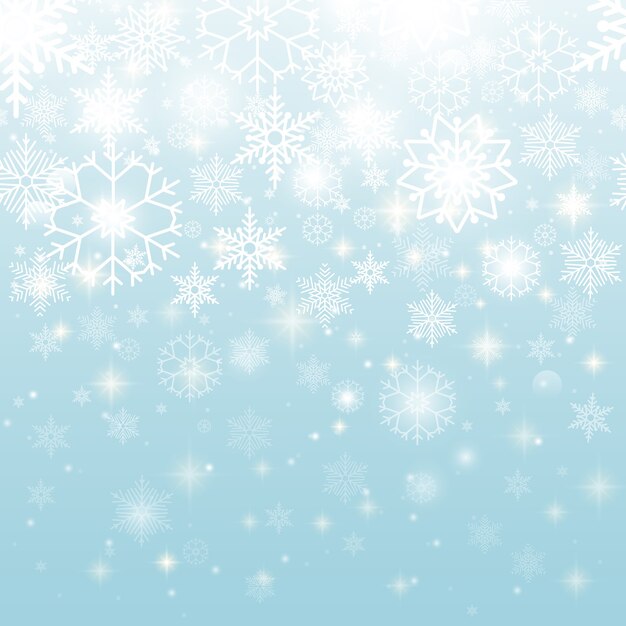 Beautiful White Snowflakes in Seamless Pattern Graphic Design on Sky Blue Background.